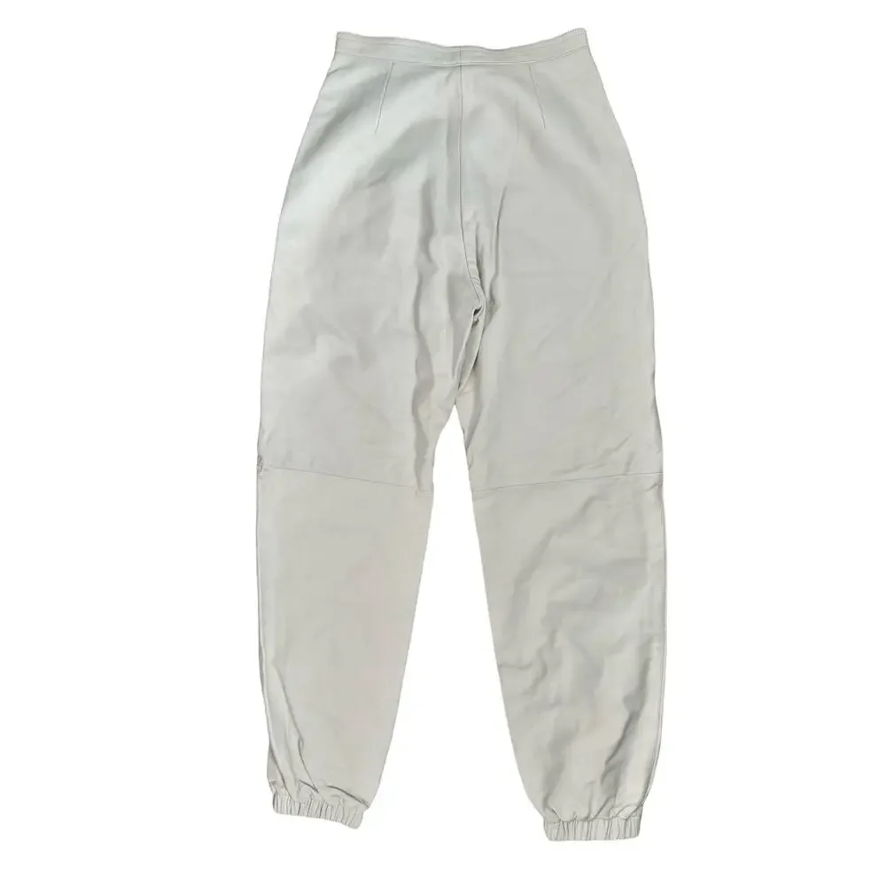 Longchamp White Italian Lamb Leather Pants Tapered Joggers High Rise Pants Sz 36 - Picture 13 of 15